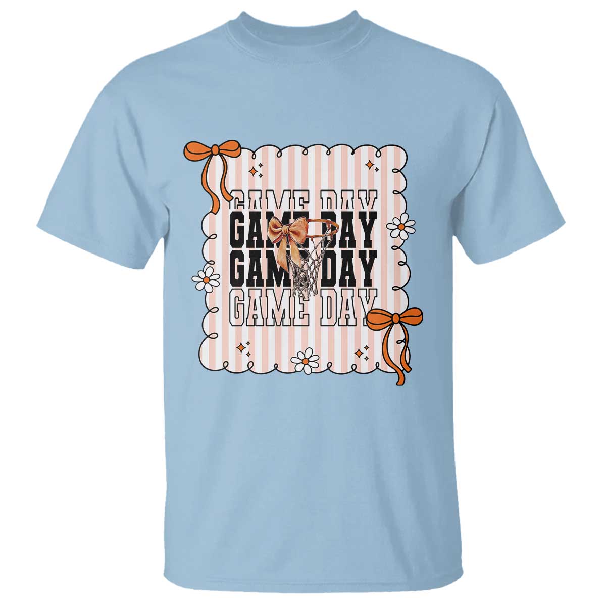 Basketball Game Day T Shirt Retro Coquette Bow Gift For Sport Lovers TS12 Light Blue Print Your Wear
