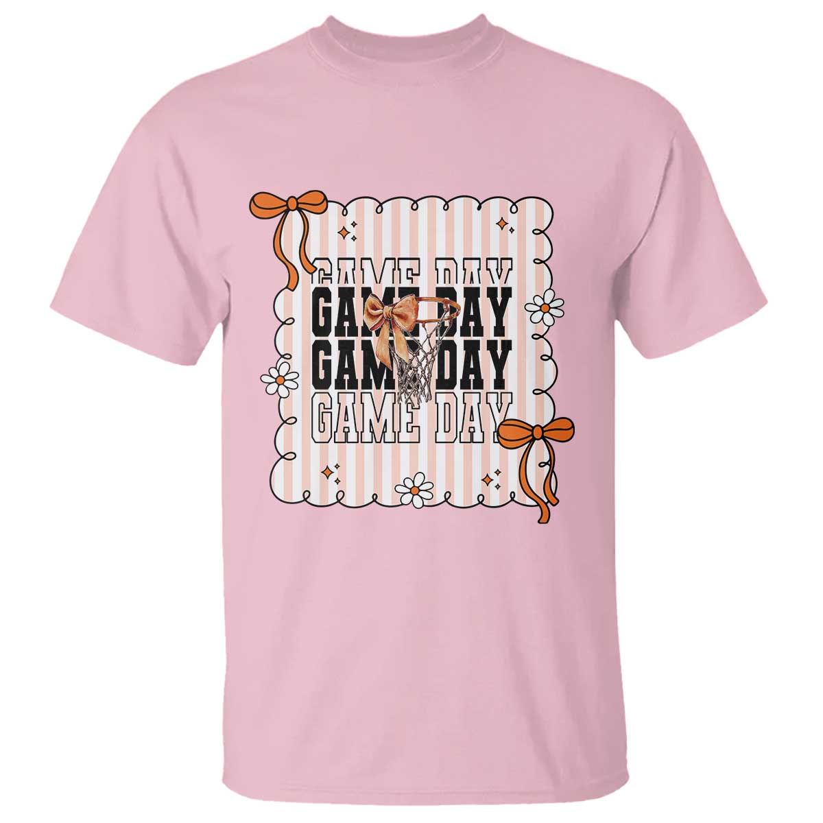 Basketball Game Day T Shirt Retro Coquette Bow Gift For Sport Lovers TS12 Light Pink Print Your Wear