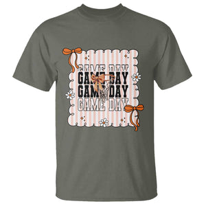 Basketball Game Day T Shirt Retro Coquette Bow Gift For Sport Lovers TS12 Military Green Print Your Wear