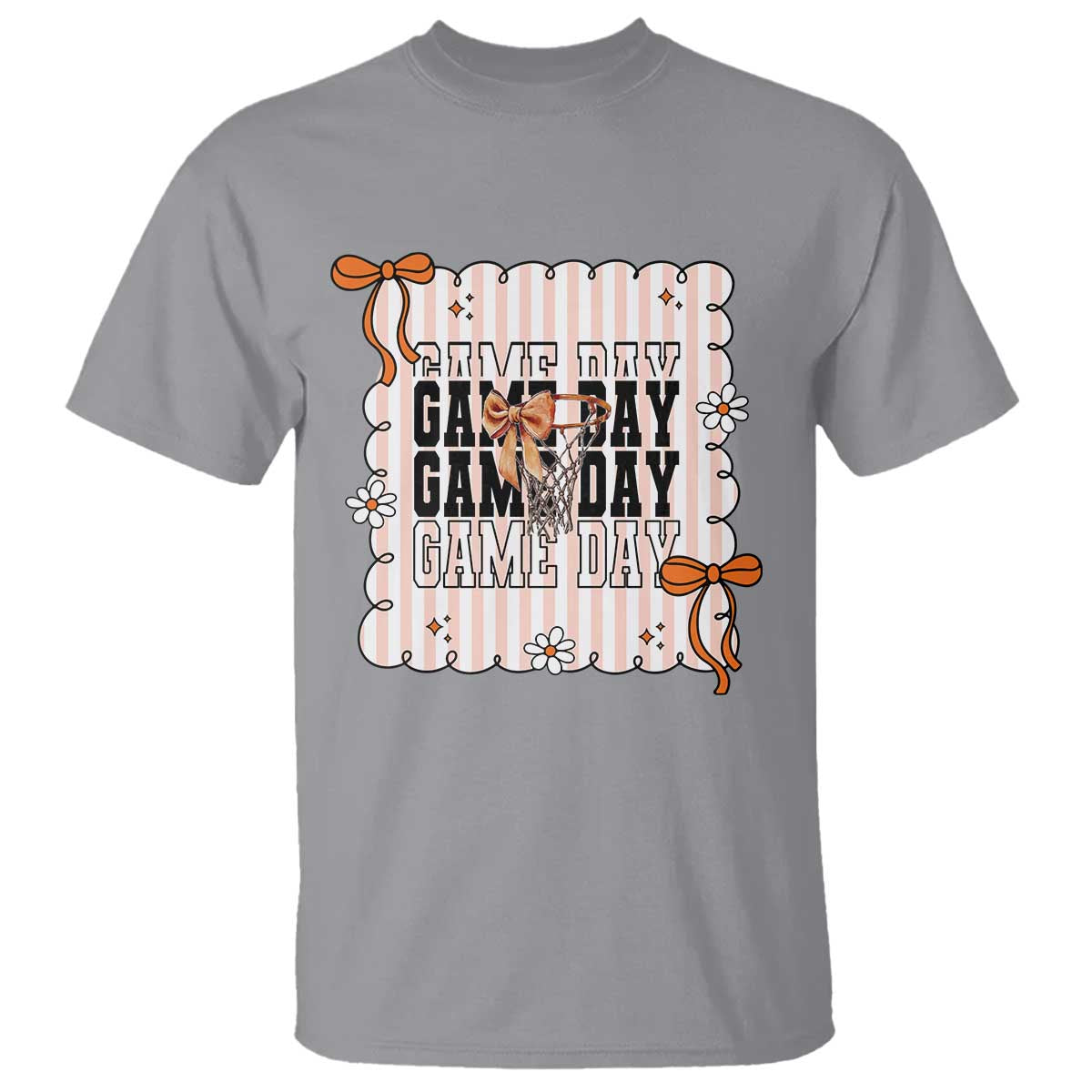 Basketball Game Day T Shirt Retro Coquette Bow Gift For Sport Lovers TS12 Sport Gray Print Your Wear