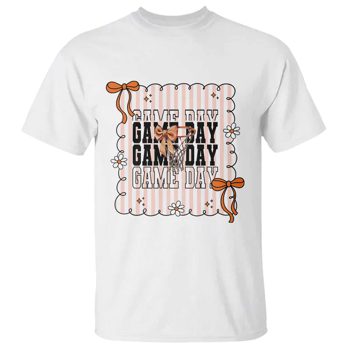 Basketball Game Day T Shirt Retro Coquette Bow Gift For Sport Lovers TS12 White Print Your Wear