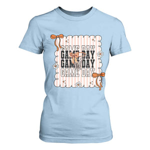 Basketball Game Day T Shirt For Women Retro Coquette Bow Gift For Sport Lovers TS12 Light Blue Print Your Wear
