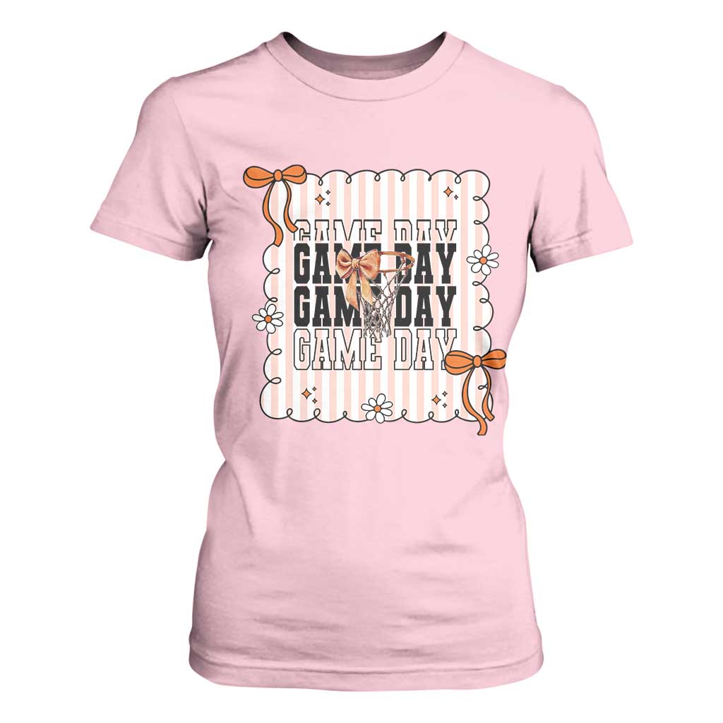 Basketball Game Day T Shirt For Women Retro Coquette Bow Gift For Sport Lovers TS12 Light Pink Print Your Wear