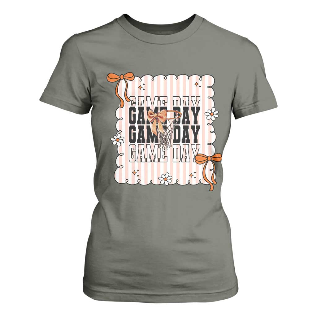 Basketball Game Day T Shirt For Women Retro Coquette Bow Gift For Sport Lovers TS12 Military Green Print Your Wear