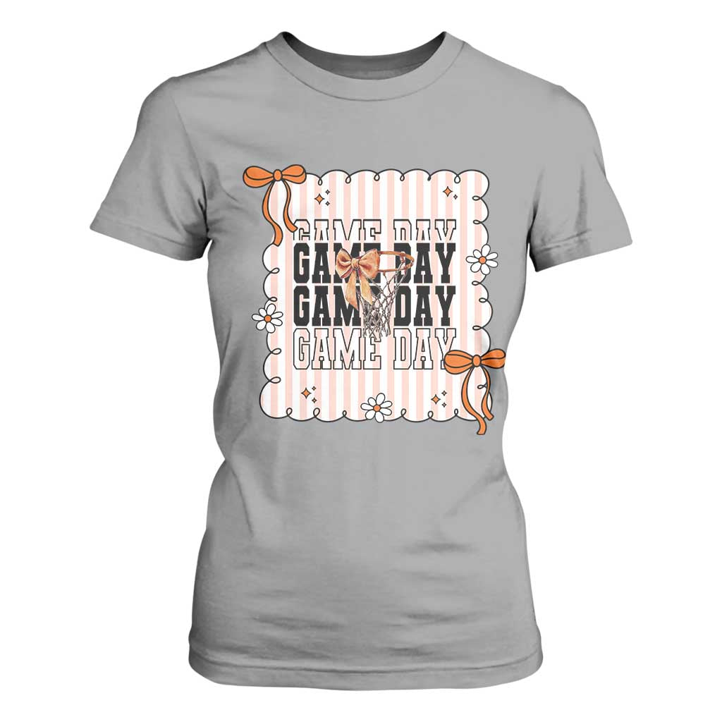 Basketball Game Day T Shirt For Women Retro Coquette Bow Gift For Sport Lovers TS12 Sport Gray Print Your Wear
