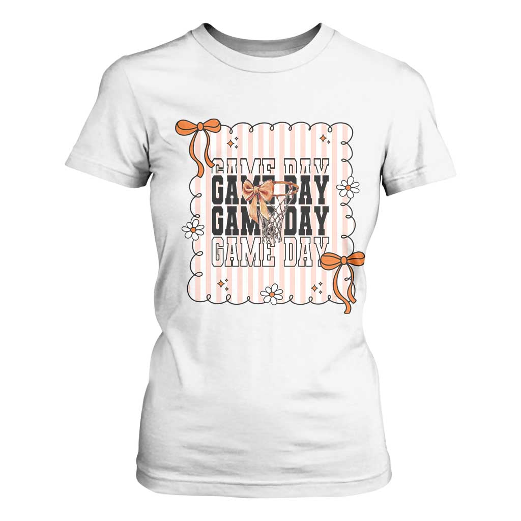 Basketball Game Day T Shirt For Women Retro Coquette Bow Gift For Sport Lovers TS12 White Print Your Wear