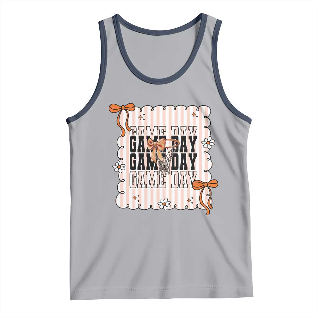 Basketball Game Day Tank Top Retro Coquette Bow Gift For Sport Lovers TS12 Athletic Heather Navy Print Your Wear