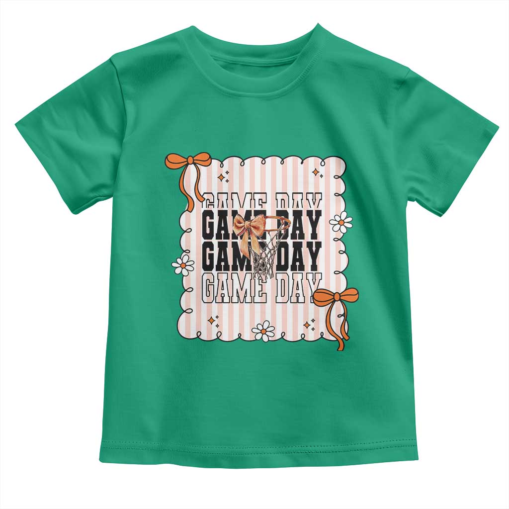 Basketball Game Day Toddler T Shirt Retro Coquette Bow Gift For Sport Lovers TS12 Irish Green Print Your Wear