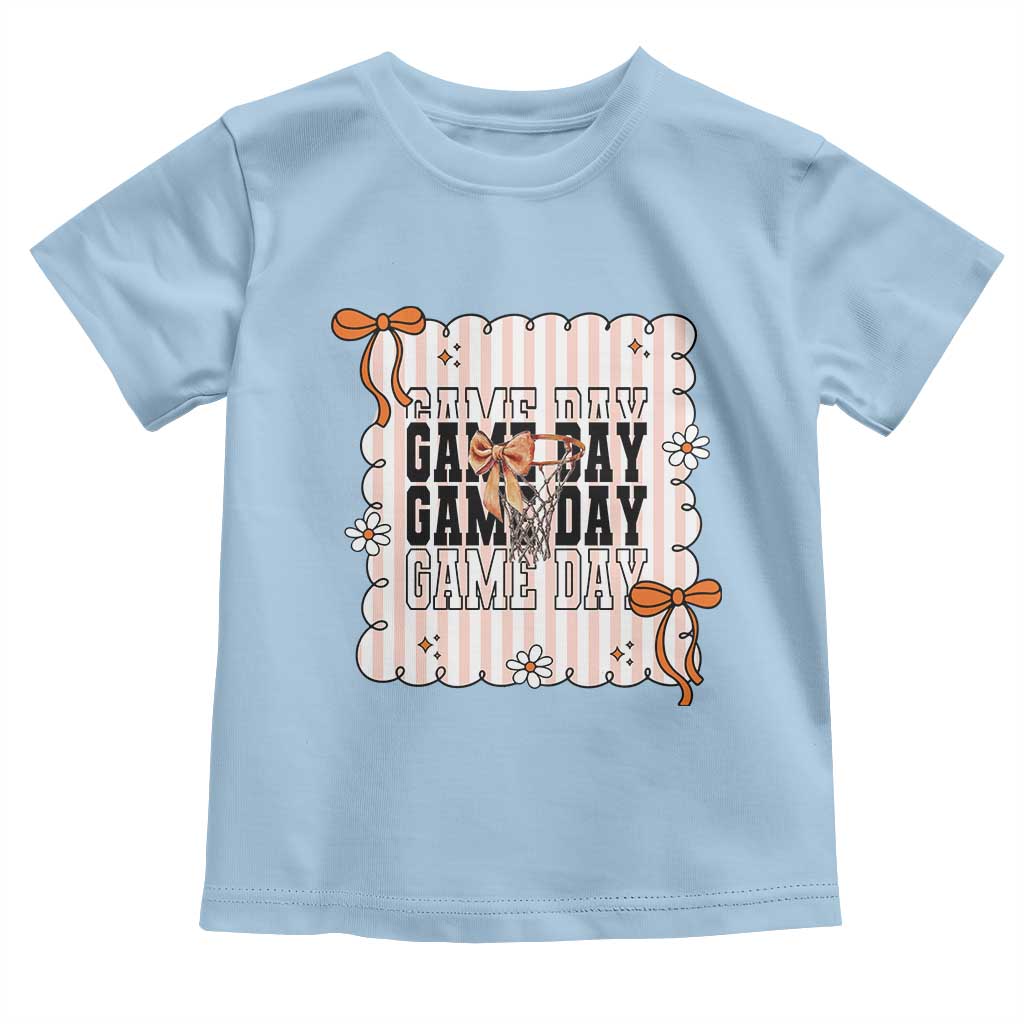 Basketball Game Day Toddler T Shirt Retro Coquette Bow Gift For Sport Lovers TS12 Light Blue Print Your Wear