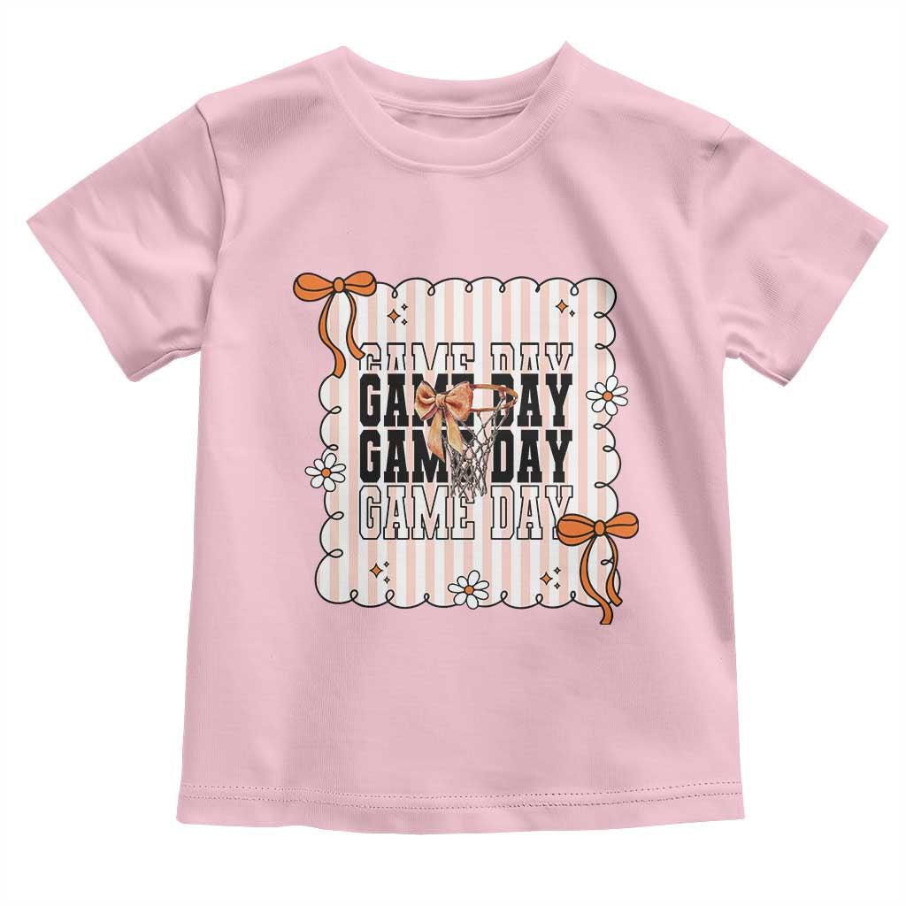 Basketball Game Day Toddler T Shirt Retro Coquette Bow Gift For Sport Lovers TS12 Light Pink Print Your Wear