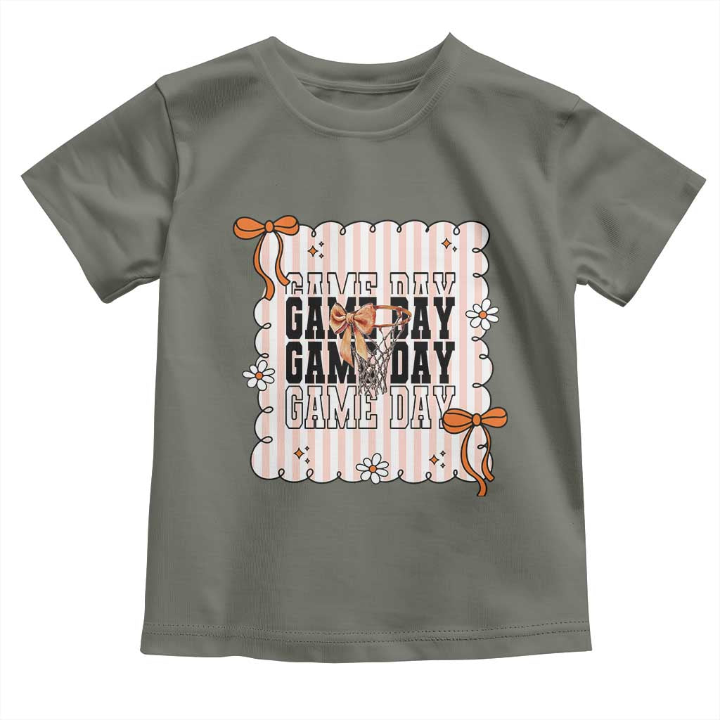 Basketball Game Day Toddler T Shirt Retro Coquette Bow Gift For Sport Lovers TS12 Military Green Print Your Wear