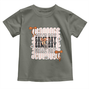 Basketball Game Day Toddler T Shirt Retro Coquette Bow Gift For Sport Lovers TS12 Military Green Print Your Wear