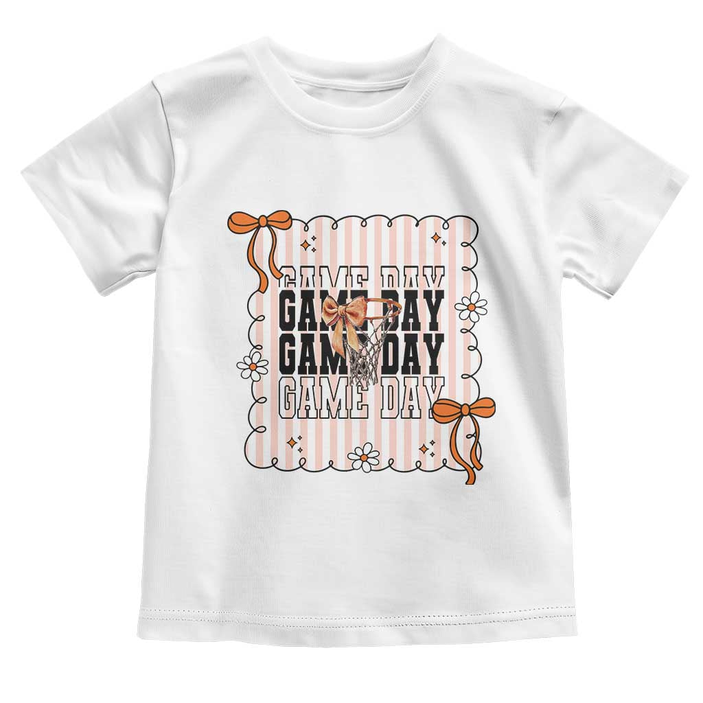 Basketball Game Day Toddler T Shirt Retro Coquette Bow Gift For Sport Lovers TS12 White Print Your Wear