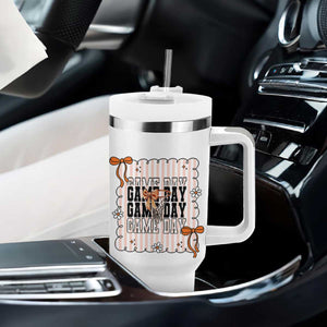 Basketball Game Day Tumbler With Handle Retro Coquette Bow Gift For Sport Lovers TS12 Print Your Wear