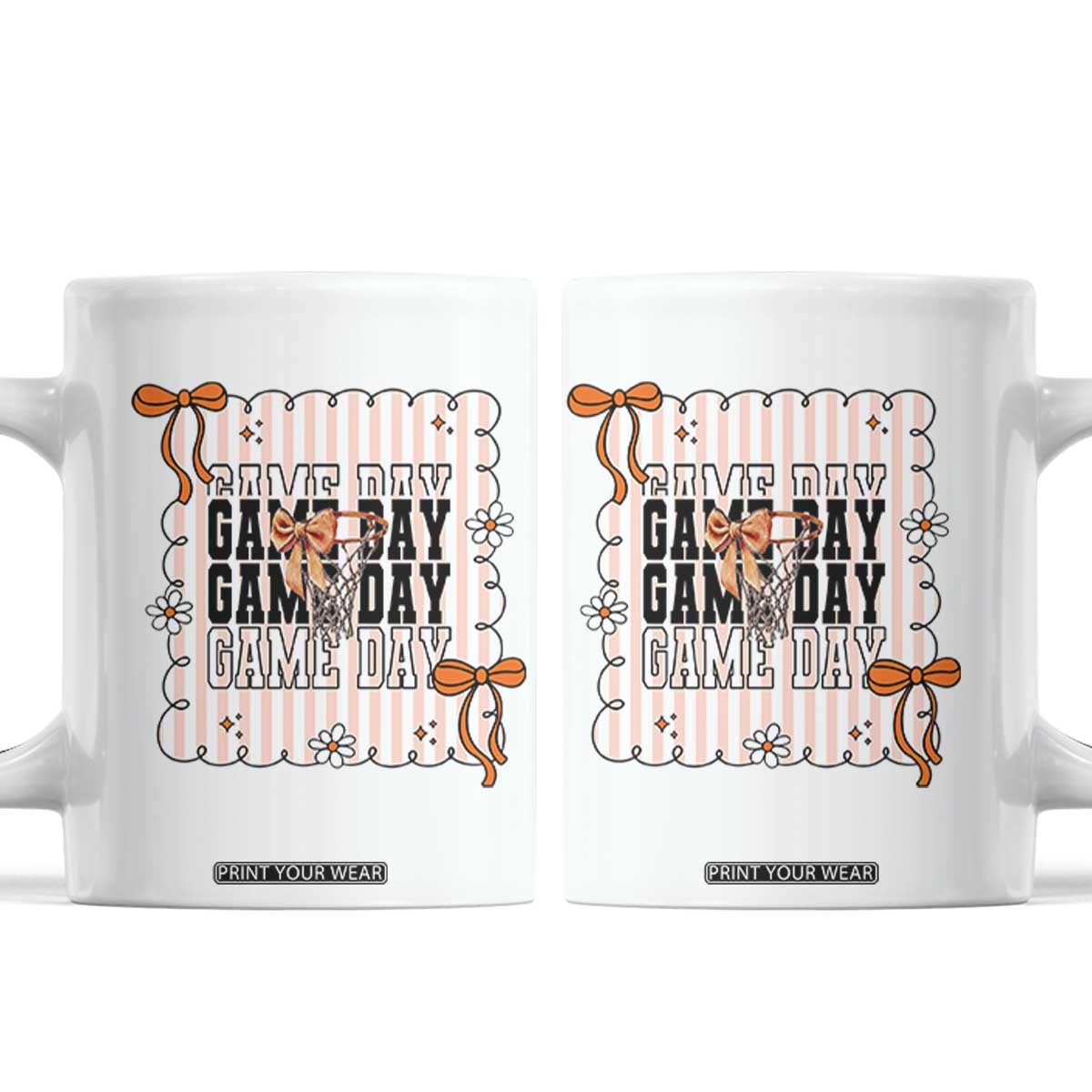 Basketball Game Day Coffee Mug Retro Coquette Bow Gift For Sport Lovers TS12 White Print Your Wear