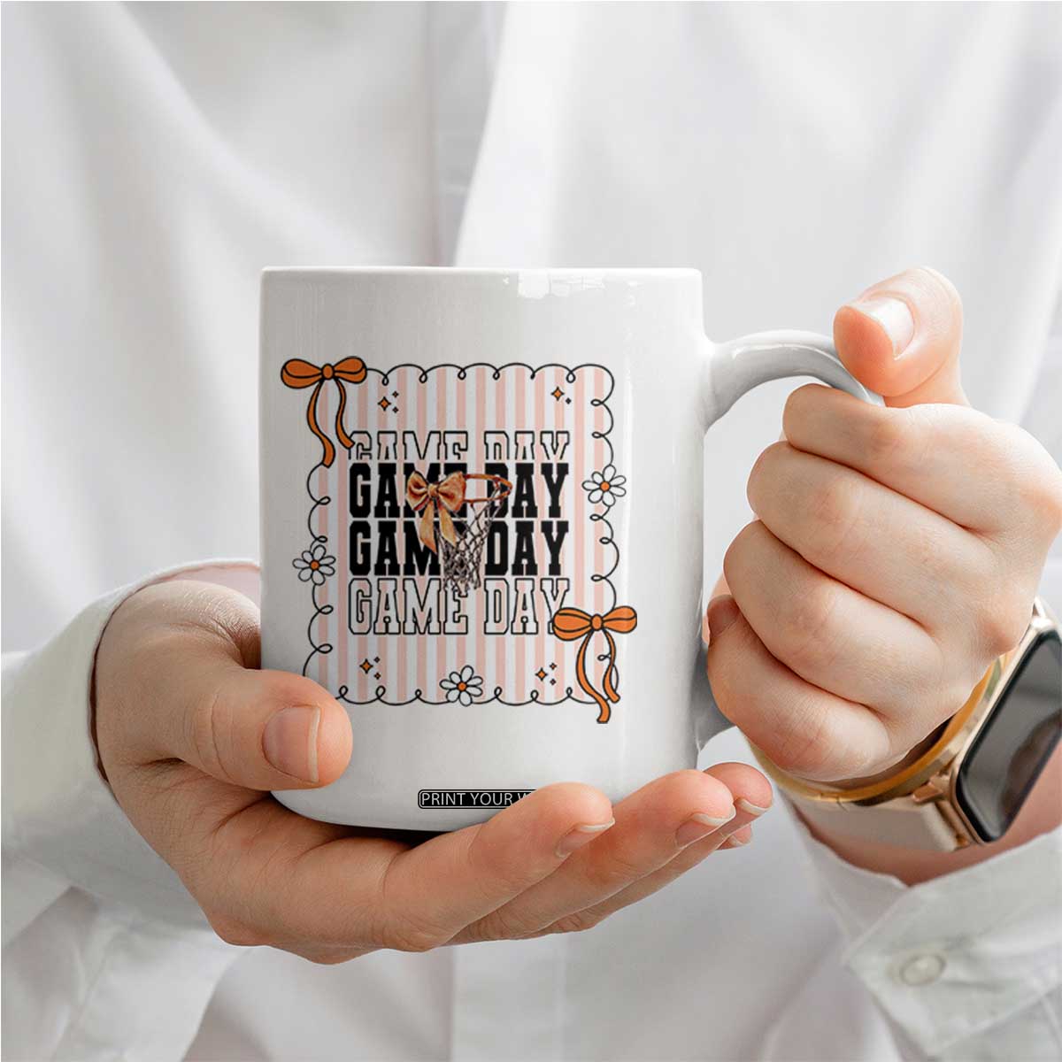 Basketball Game Day Coffee Mug Retro Coquette Bow Gift For Sport Lovers TS12 Print Your Wear