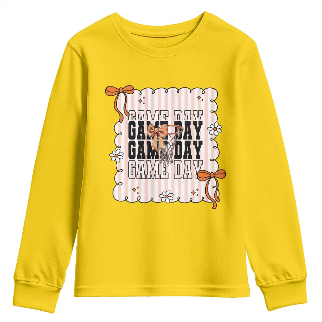Basketball Game Day Youth Sweatshirt Retro Coquette Bow Gift For Sport Lovers TS12 Daisy Print Your Wear