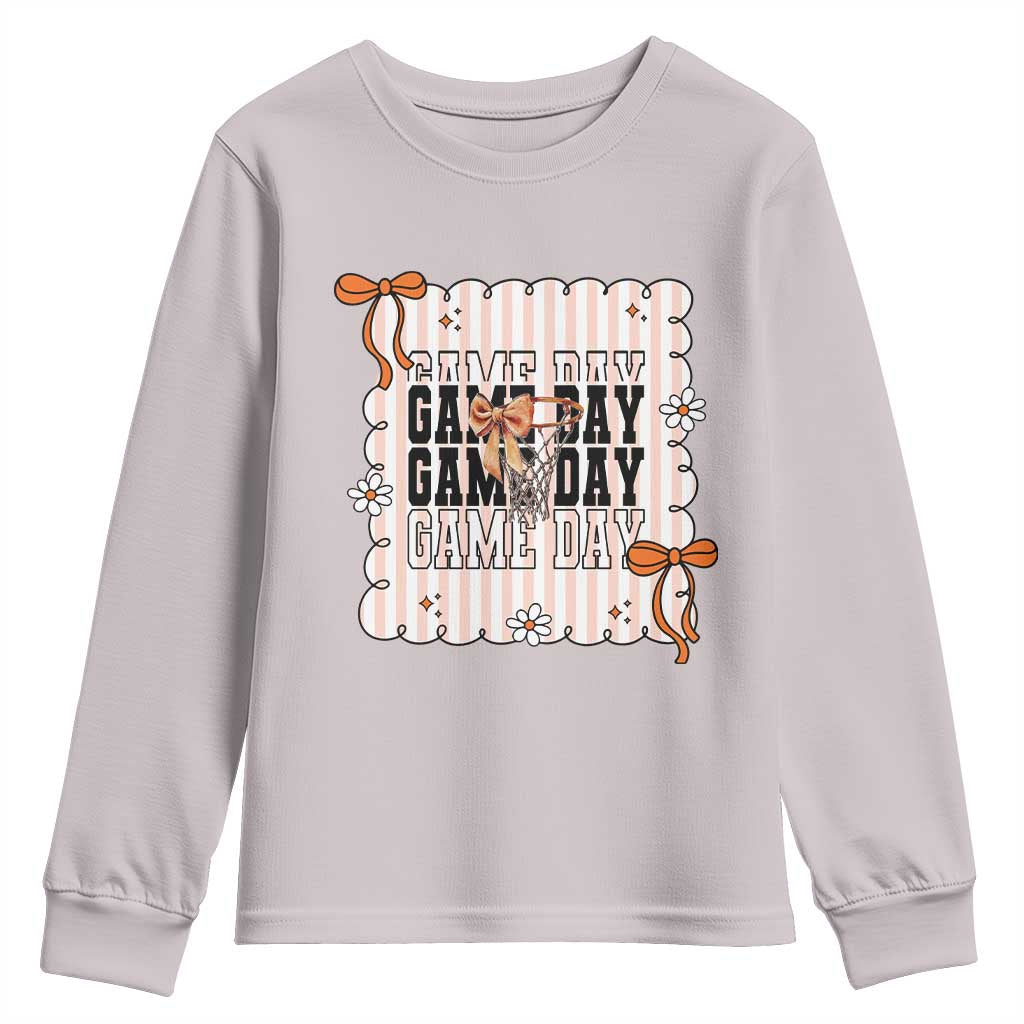 Basketball Game Day Youth Sweatshirt Retro Coquette Bow Gift For Sport Lovers TS12 Ice Gray Print Your Wear