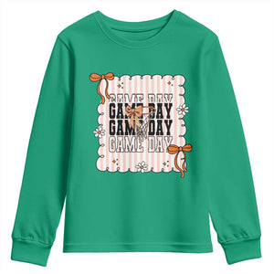 Basketball Game Day Youth Sweatshirt Retro Coquette Bow Gift For Sport Lovers TS12 Irish Green Print Your Wear