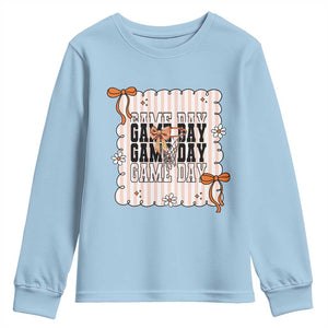 Basketball Game Day Youth Sweatshirt Retro Coquette Bow Gift For Sport Lovers TS12 Light Blue Print Your Wear