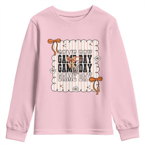 Basketball Game Day Youth Sweatshirt Retro Coquette Bow Gift For Sport Lovers TS12 Light Pink Print Your Wear