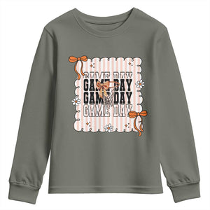 Basketball Game Day Youth Sweatshirt Retro Coquette Bow Gift For Sport Lovers TS12 Military Green Print Your Wear