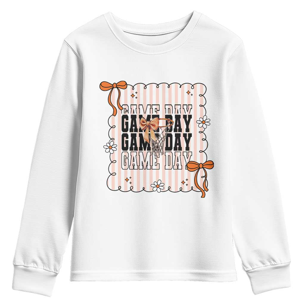 Basketball Game Day Youth Sweatshirt Retro Coquette Bow Gift For Sport Lovers TS12 White Print Your Wear