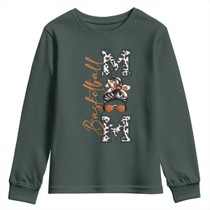 Basketball Mom Youth Sweatshirt Retro Style Gift For Sports Lover TS12 Dark Forest Green Print Your Wear