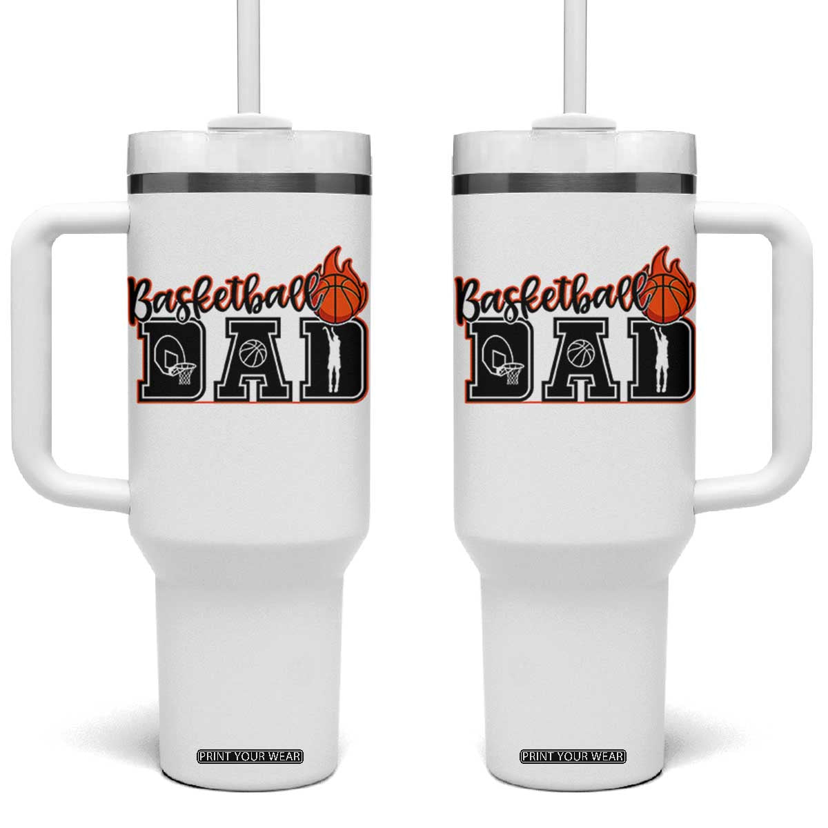 Basketball Dad Tumbler With Handle Gift For Sport Lover TS12 One Size: 40 oz White Print Your Wear