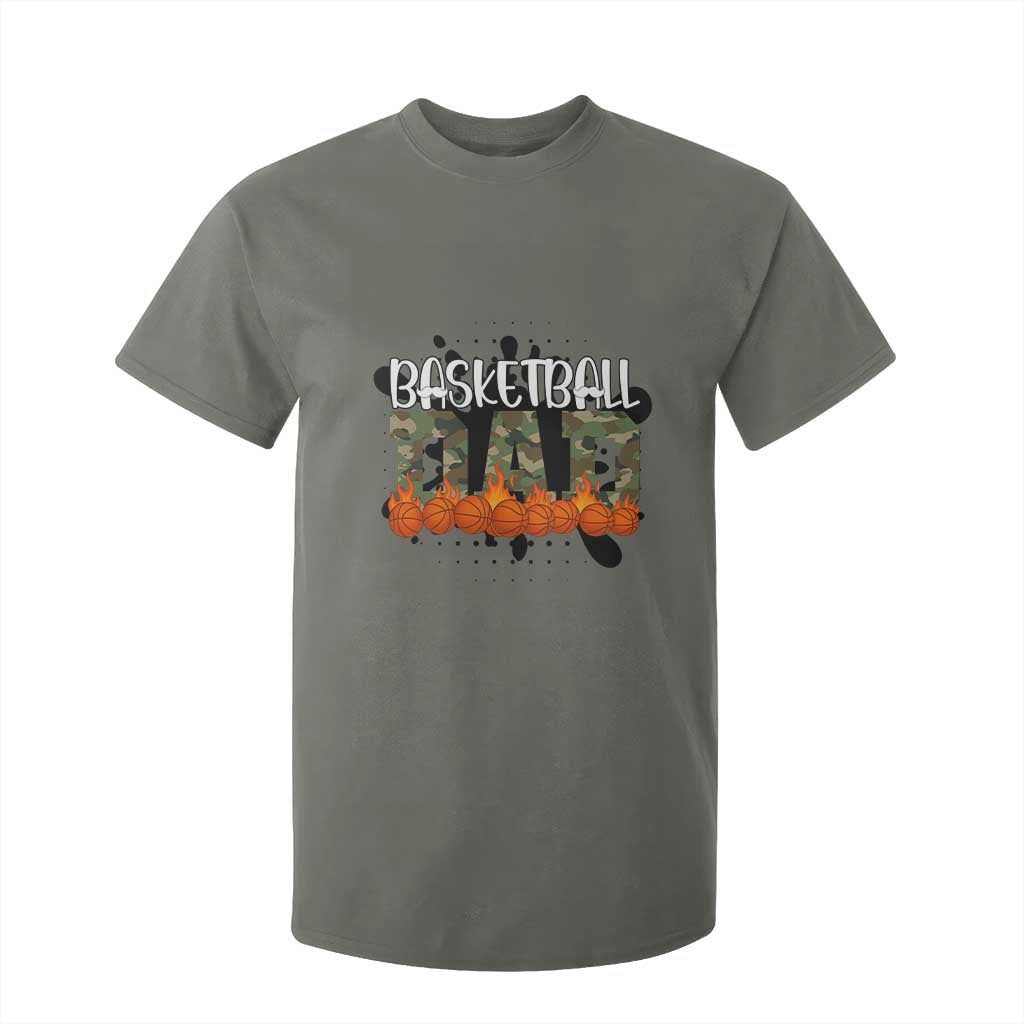 Basketball Dad T Shirt For Kid Camouflage Flame Graphic For Sport Lover TS12 Military Green Print Your Wear