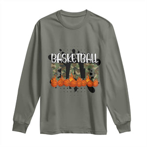 Basketball Dad Long Sleeve Shirt Camouflage Flame Graphic For Sport Lover TS12 Military Green Print Your Wear