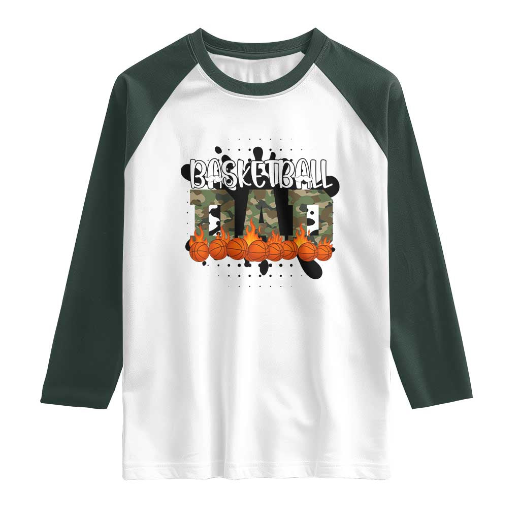 Basketball Dad Raglan Shirt Camouflage Flame Graphic For Sport Lover TS12 White Dark Forest Green Print Your Wear