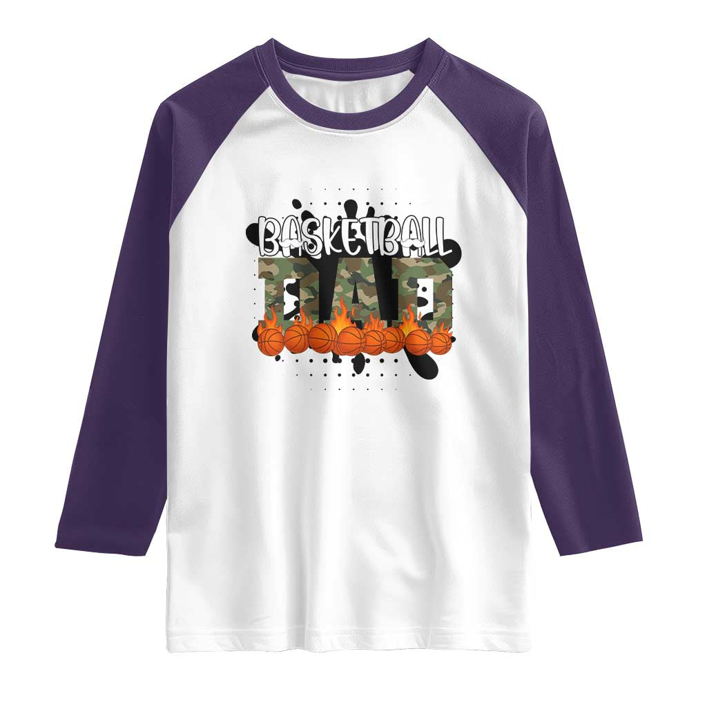 Basketball Dad Raglan Shirt Camouflage Flame Graphic For Sport Lover TS12 White Purple Print Your Wear