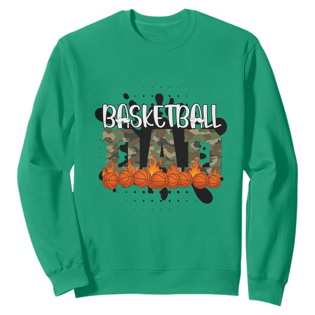Basketball Dad Sweatshirt Camouflage Flame Graphic For Sport Lover TS12 Irish Green Print Your Wear