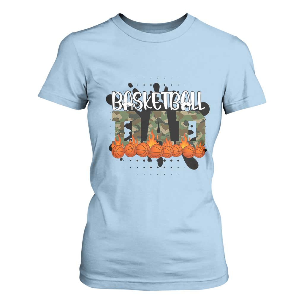 Basketball Dad T Shirt For Women Camouflage Flame Graphic For Sport Lover TS12 Light Blue Print Your Wear