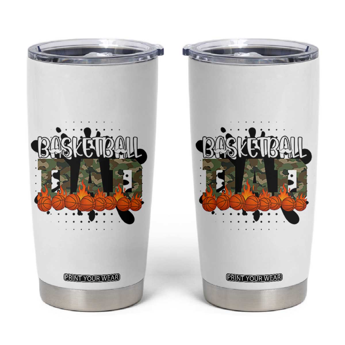 Basketball Dad Tumbler Cup Camouflage Flame Graphic For Sport Lover - Print Your Wear