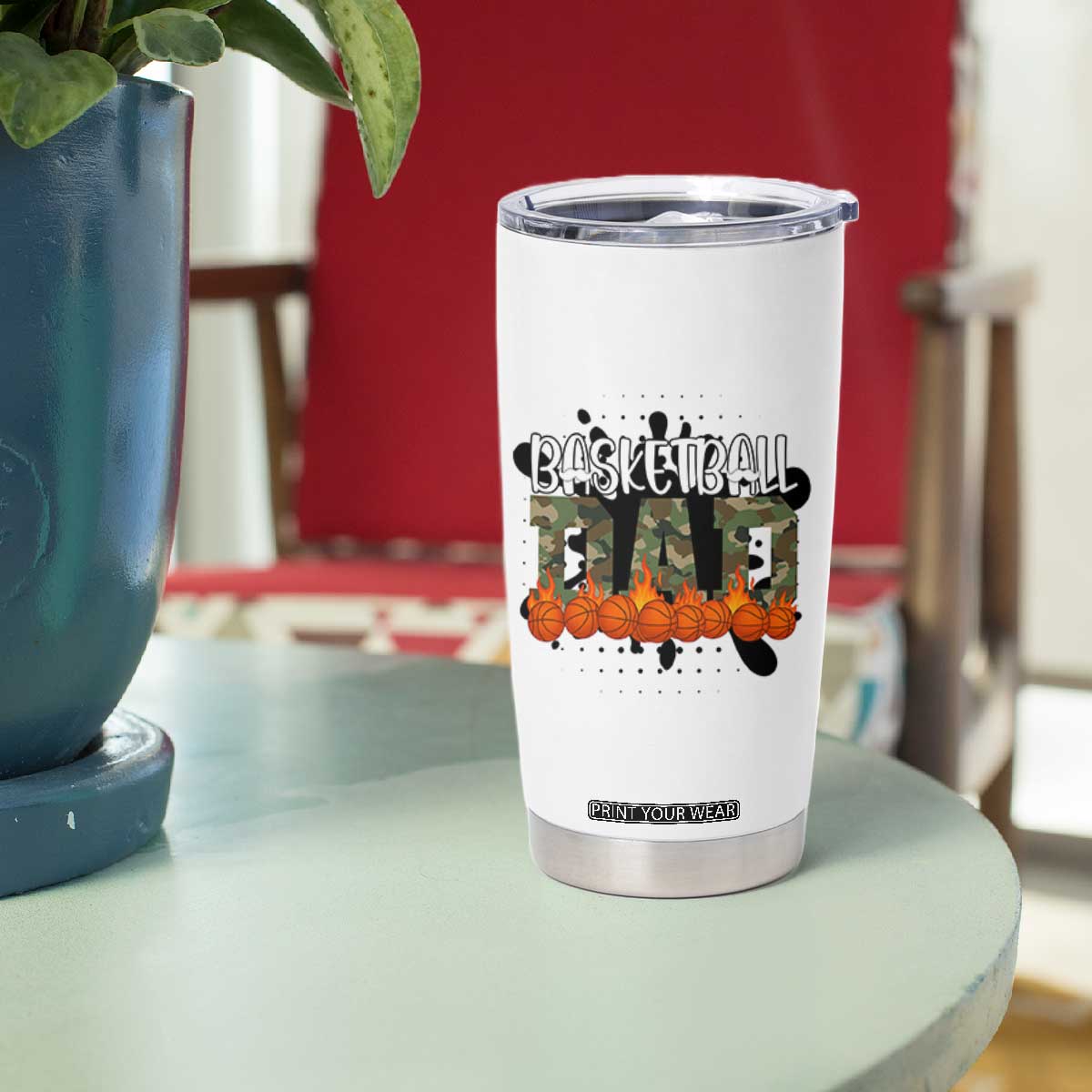 Basketball Dad Tumbler Cup Camouflage Flame Graphic For Sport Lover TS12 Print Your Wear