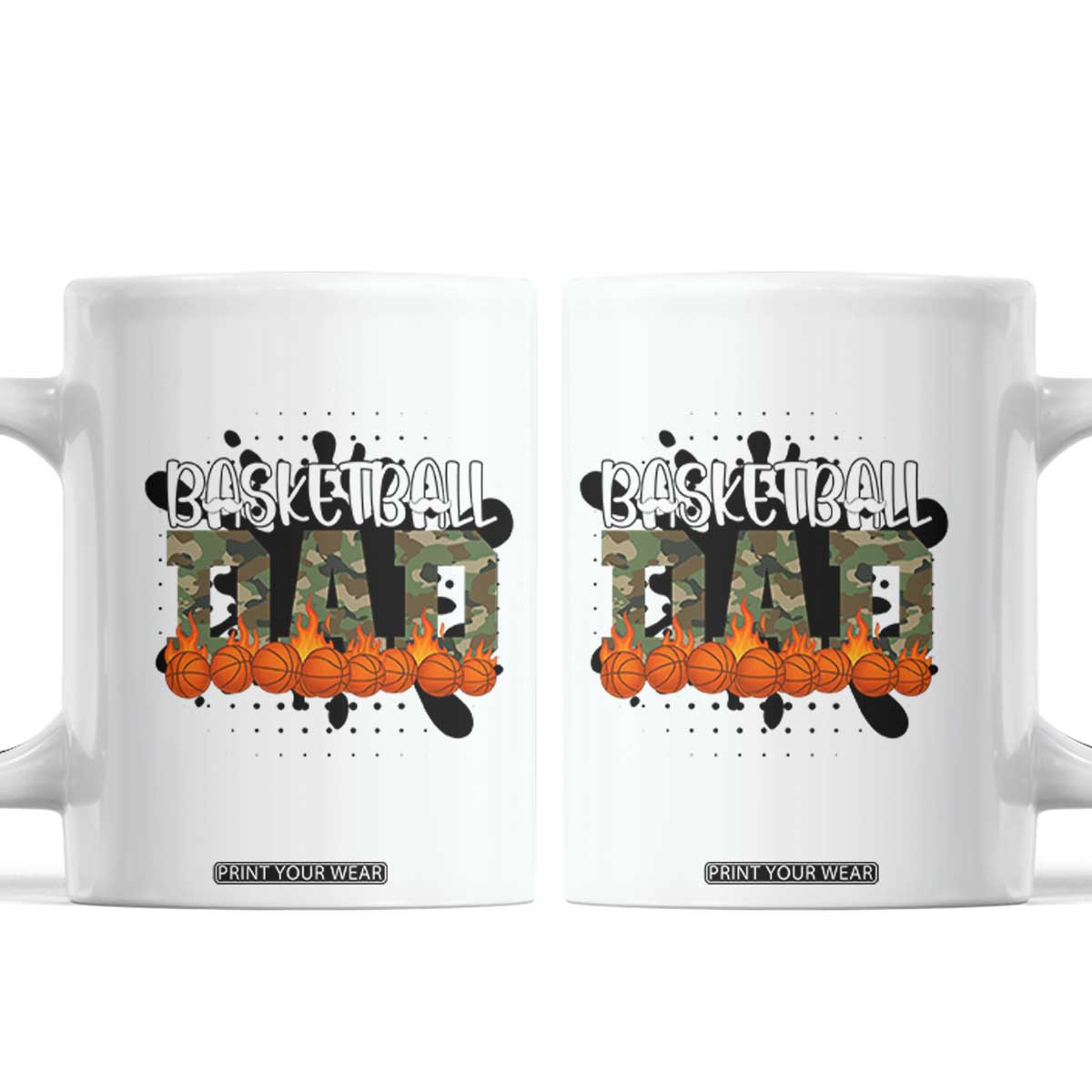 Basketball Dad Coffee Mug Camouflage Flame Graphic For Sport Lover TS12 White Print Your Wear