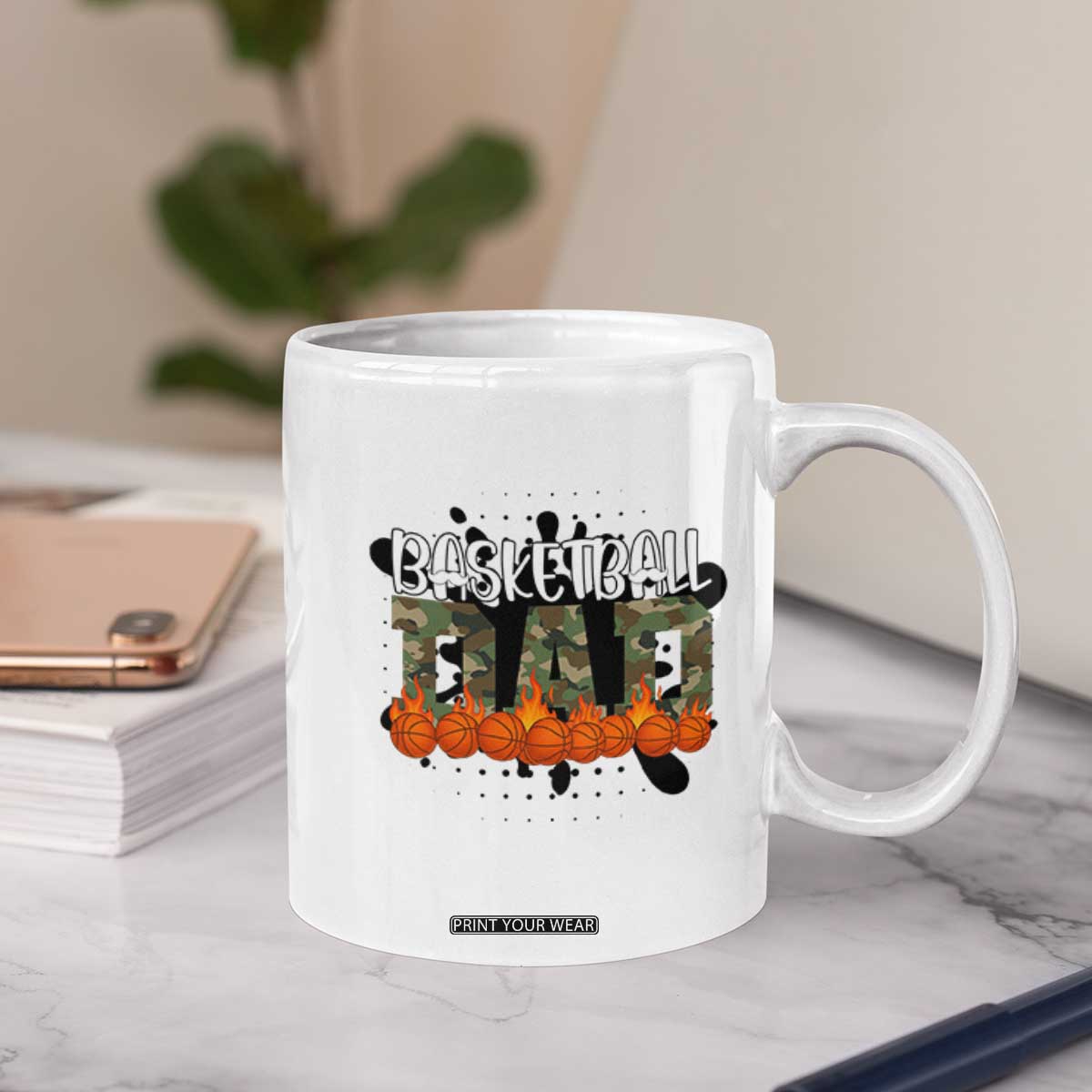 Basketball Dad Coffee Mug Camouflage Flame Graphic For Sport Lover TS12 Print Your Wear