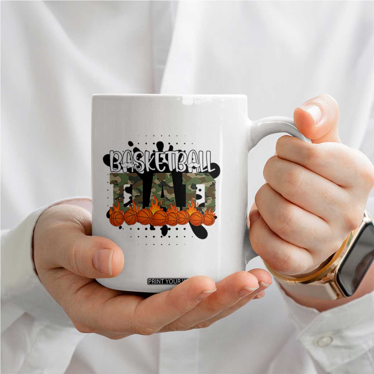 Basketball Dad Coffee Mug Camouflage Flame Graphic For Sport Lover TS12 Print Your Wear