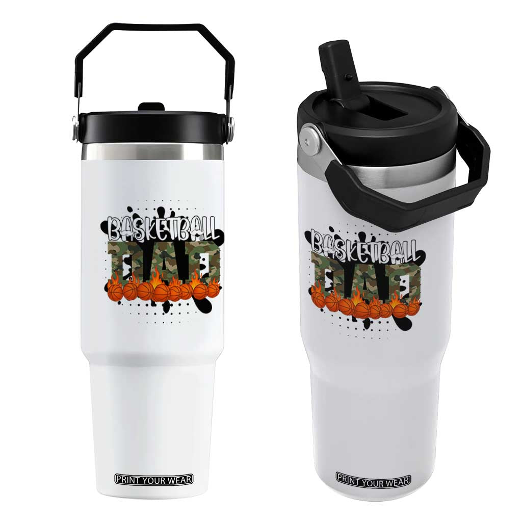 Basketball Dad Flip Straw Tumbler Camouflage Flame Graphic For Sport Lover TS12 One Size: 30 oz White Print Your Wear