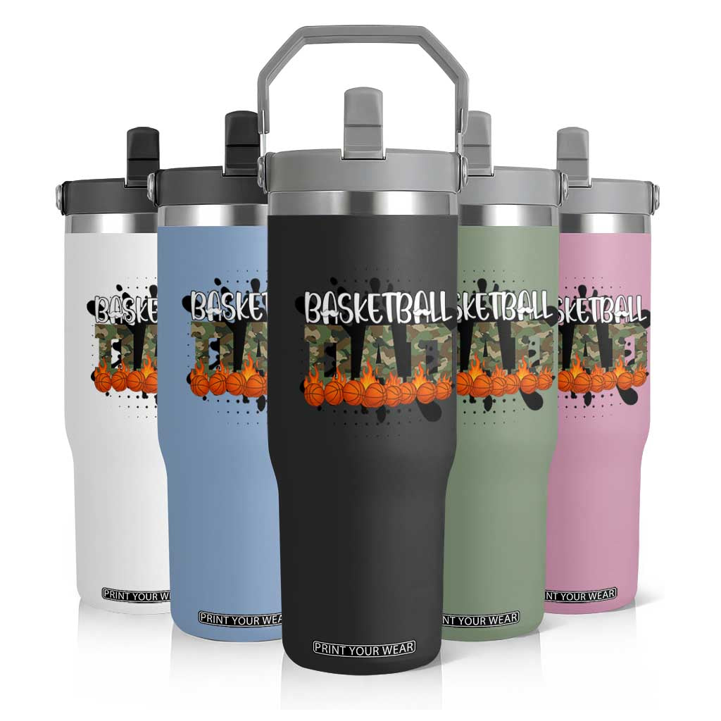 Basketball Dad Flip Straw Tumbler Camouflage Flame Graphic For Sport Lover TS12 Print Your Wear