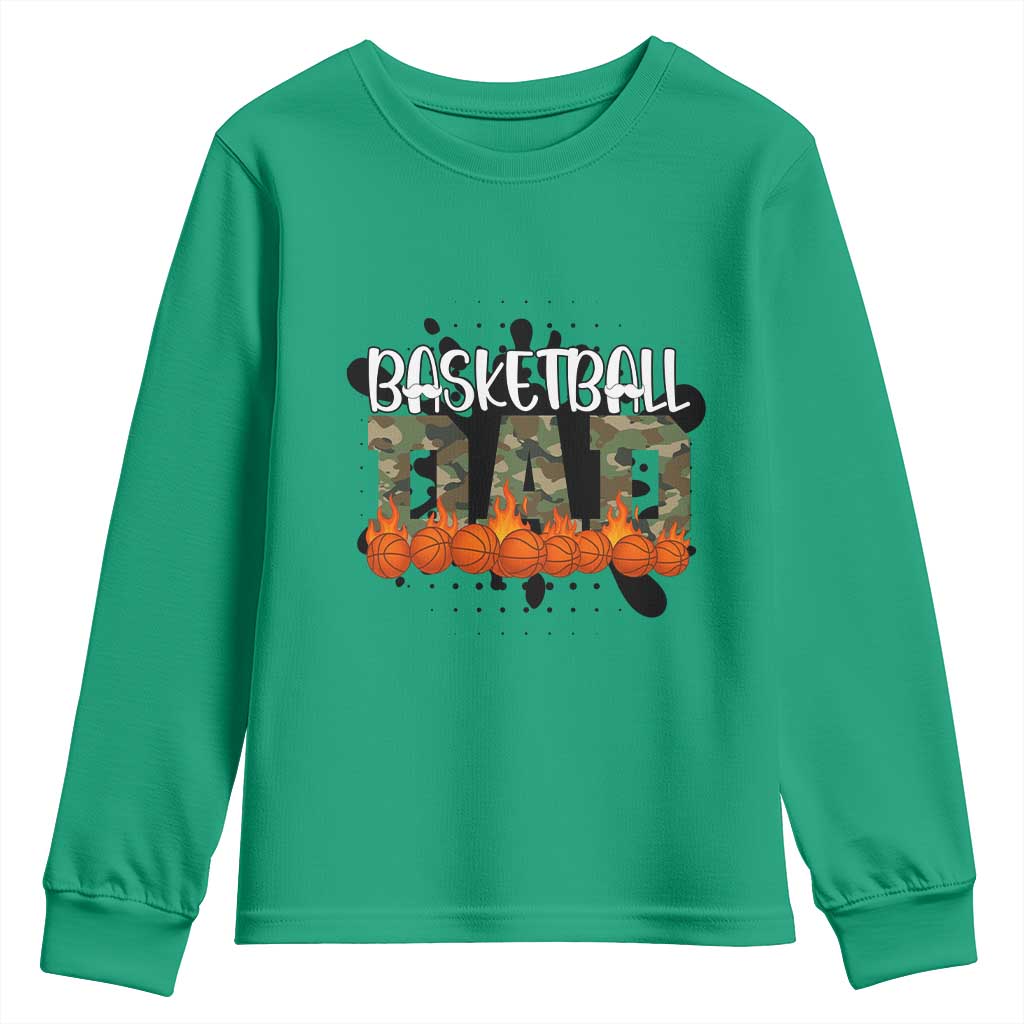 Basketball Dad Youth Sweatshirt Camouflage Flame Graphic For Sport Lover TS12 Irish Green Print Your Wear