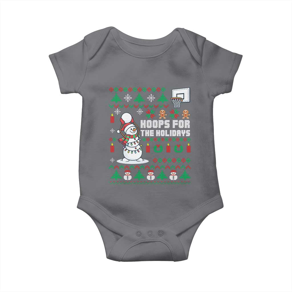 Funny Christmas Basketball Snowmen Baby Onesie Hoops For The Holidays Ugly Sweater TS12 Charcoal Print Your Wear