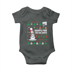 Funny Christmas Basketball Snowmen Baby Onesie Hoops For The Holidays Ugly Sweater TS12 Dark Heather Print Your Wear