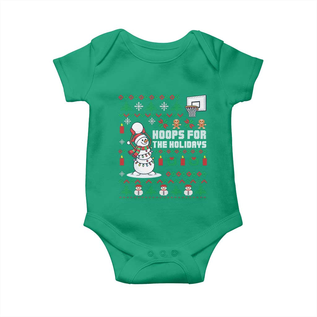 Funny Christmas Basketball Snowmen Baby Onesie Hoops For The Holidays Ugly Sweater TS12 Irish Green Print Your Wear