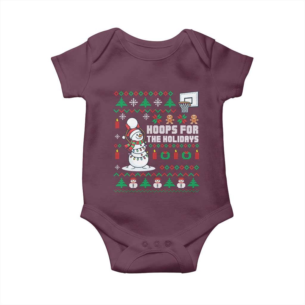 Funny Christmas Basketball Snowmen Baby Onesie Hoops For The Holidays Ugly Sweater TS12 Maroon Print Your Wear