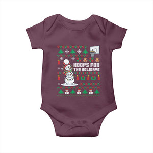Funny Christmas Basketball Snowmen Baby Onesie Hoops For The Holidays Ugly Sweater TS12 Maroon Print Your Wear