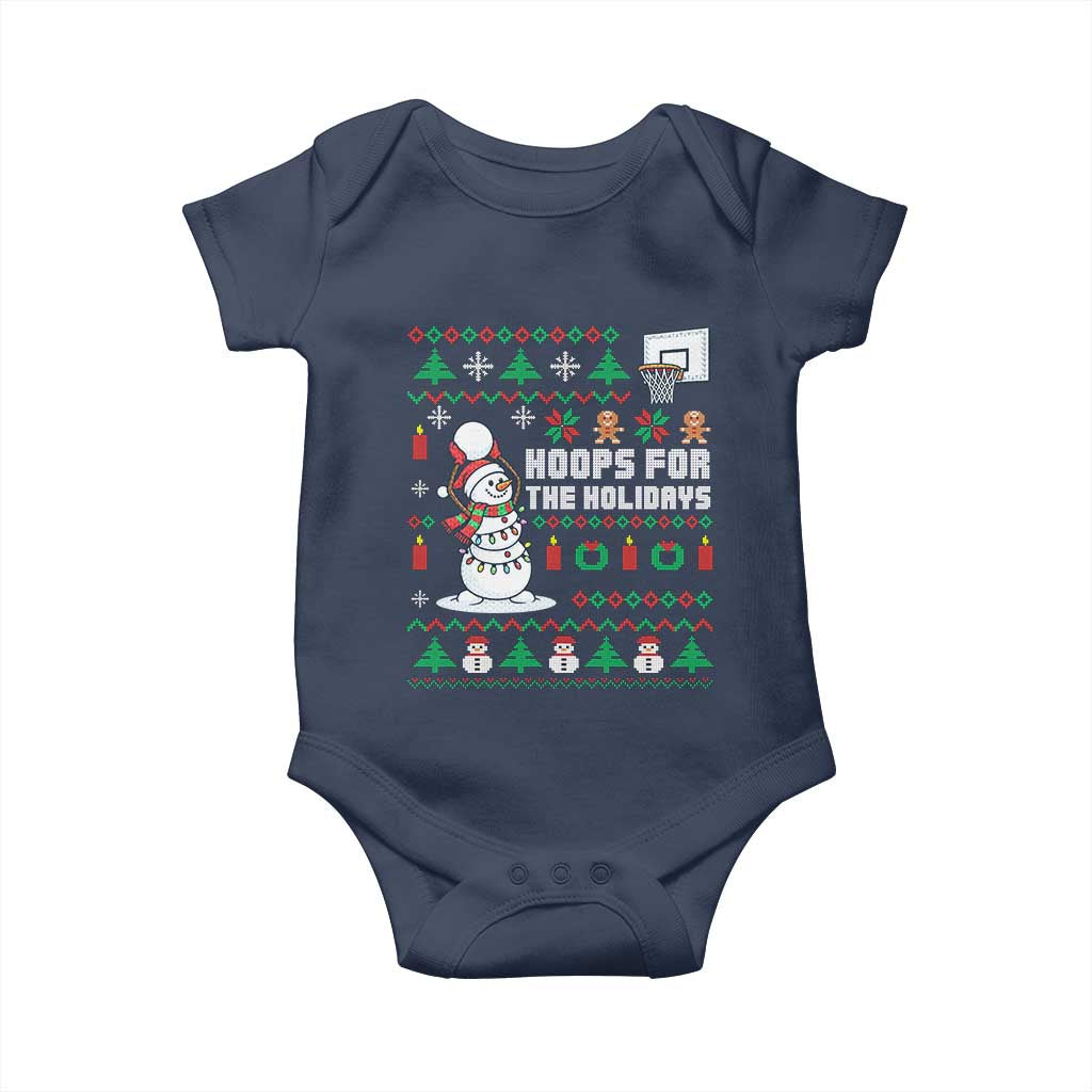 Funny Christmas Basketball Snowmen Baby Onesie Hoops For The Holidays Ugly Sweater TS12 Navy Print Your Wear