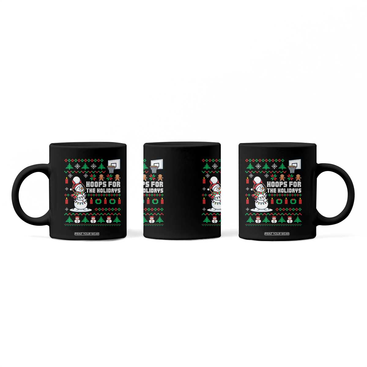Funny Christmas Basketball Snowmen Coffee Mug Hoops For The Holidays Ugly Sweater TS12 Print Your Wear